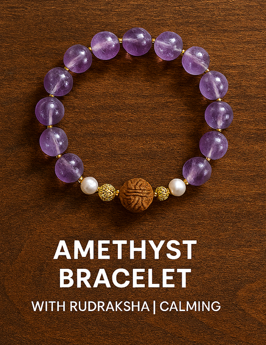 Tranquil Mind™ Amethyst & Rudraksha Bracelet – Calming Energy Blend